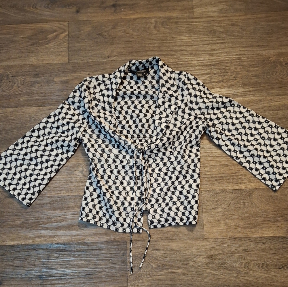 Peck & Peck Collection Black and White Eyelet Tie-Front Jacket.